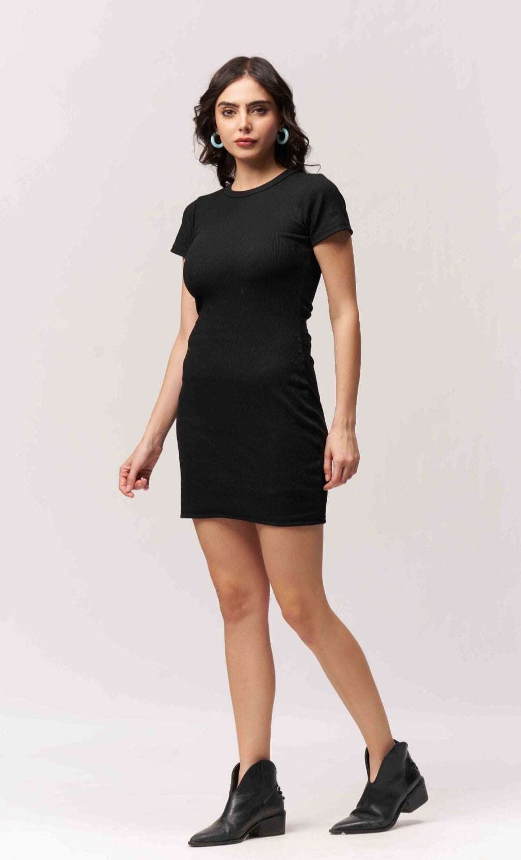 Vlantix Women Black Ribbed Short Sleeve Bodycon Mini Dress