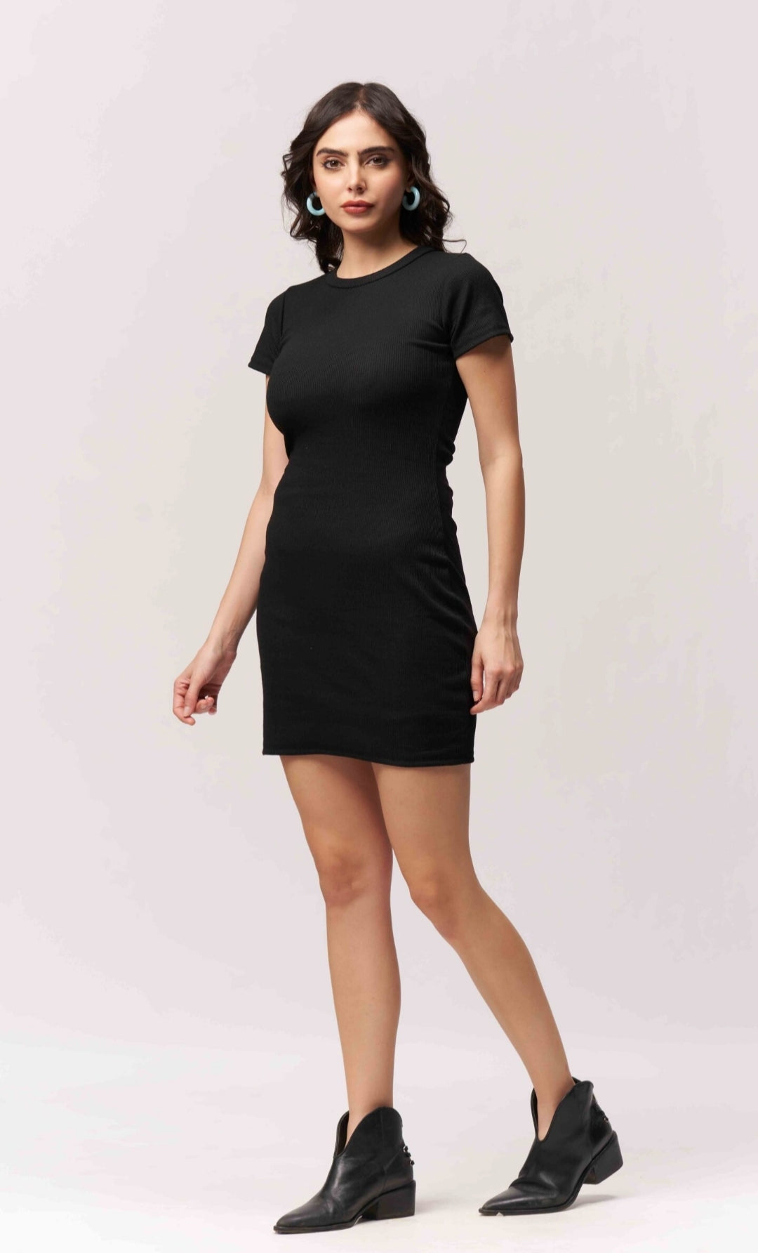 Vlantix Women Black Ribbed Short Sleeve Bodycon Mini Dress