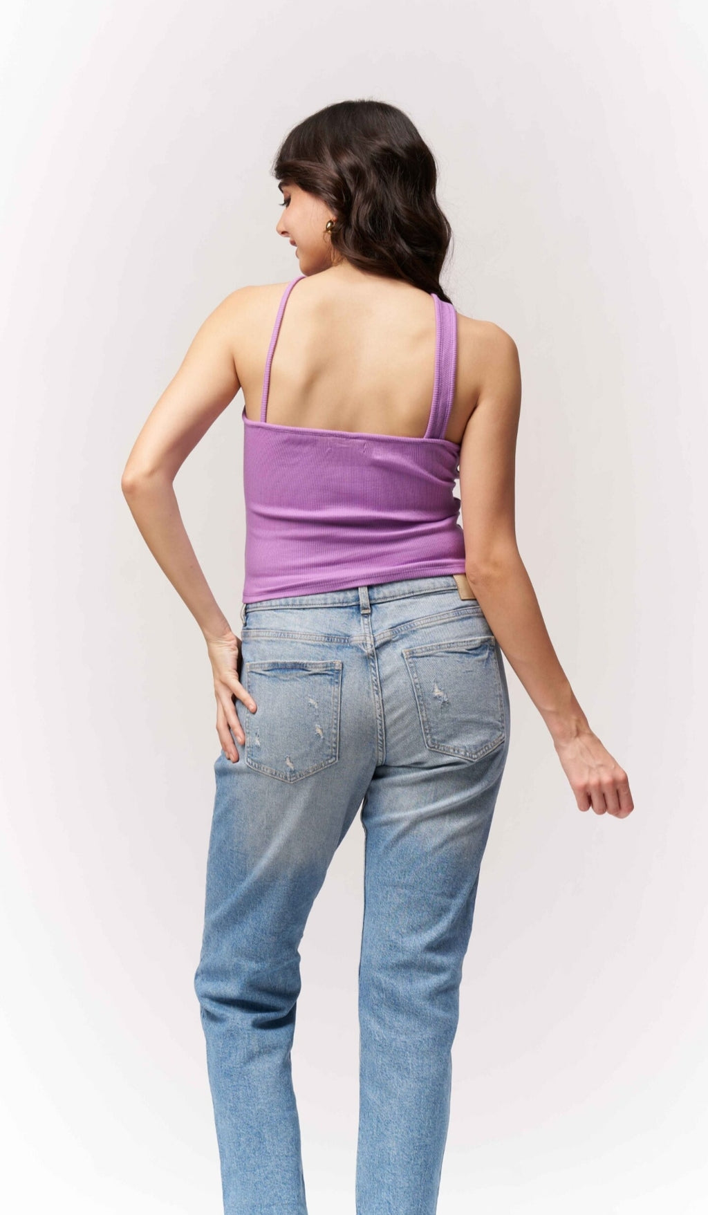 Vlantix Women Lavender Ribbed Criss-Cross Cut-Out Top