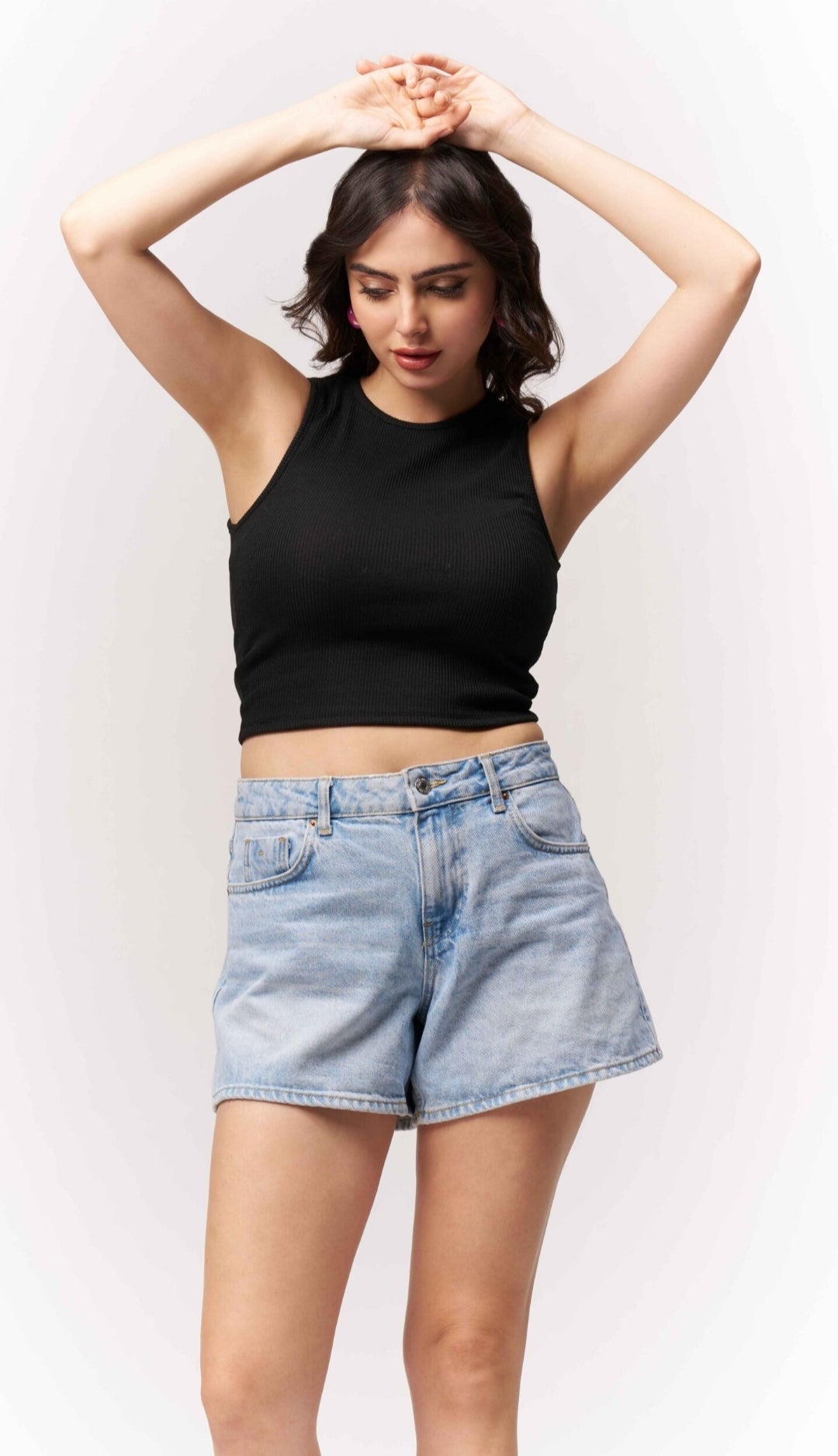 Vlantix Women Black Ribbed Sleeveless High Neck Crop Top