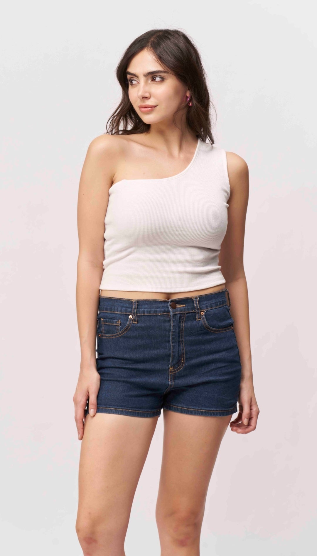 Vlantix Women White Ribbed One-Shoulder Crop Top