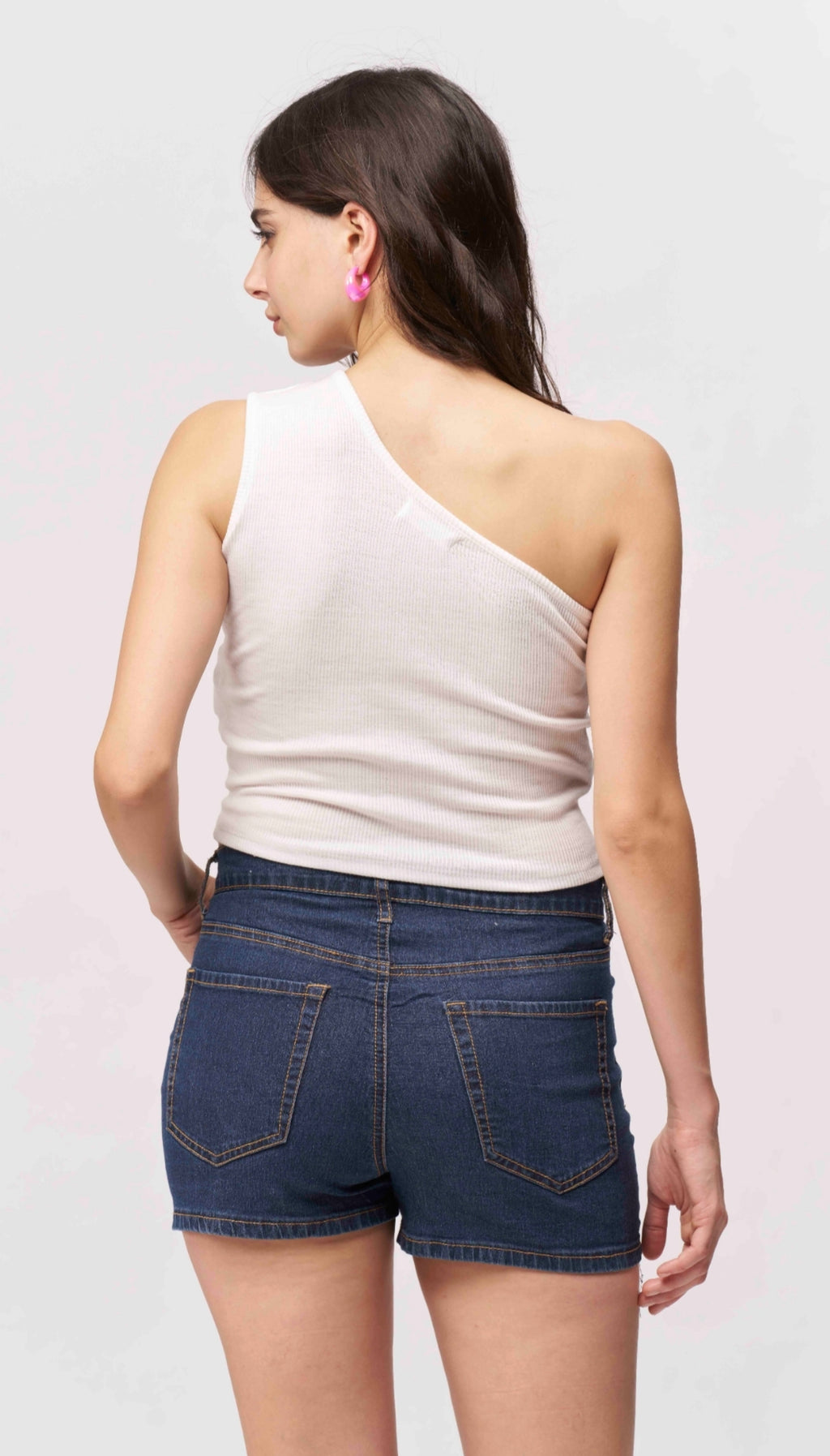 Vlantix Women White Ribbed One-Shoulder Crop Top