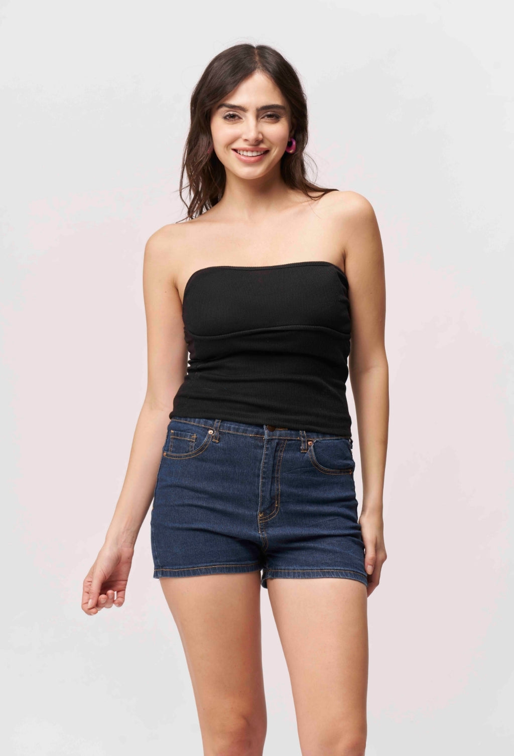 Vlantix Women Black Ribbed Strapless Sweetheart Tube Top