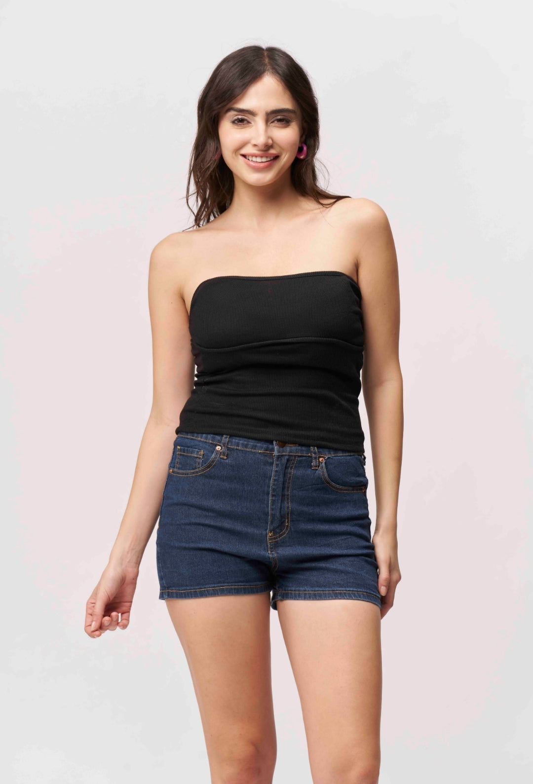 Vlantix Women Black Ribbed Strapless Sweetheart Tube Top
