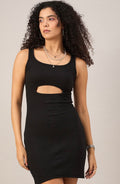 Vlantix Women Black Ribbed Cut-Out Bodycon Mini Dress