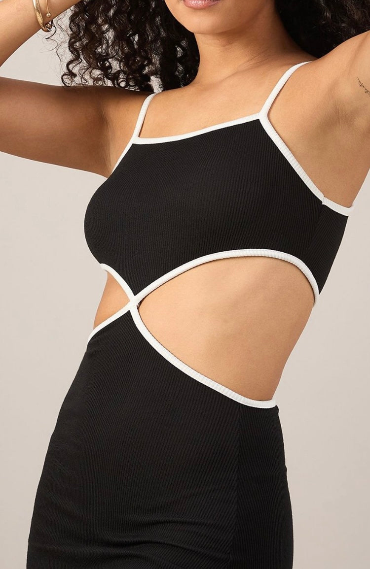 Vlantix Women Black Contrast Trim Cut-Out Bodycon Mini Dress