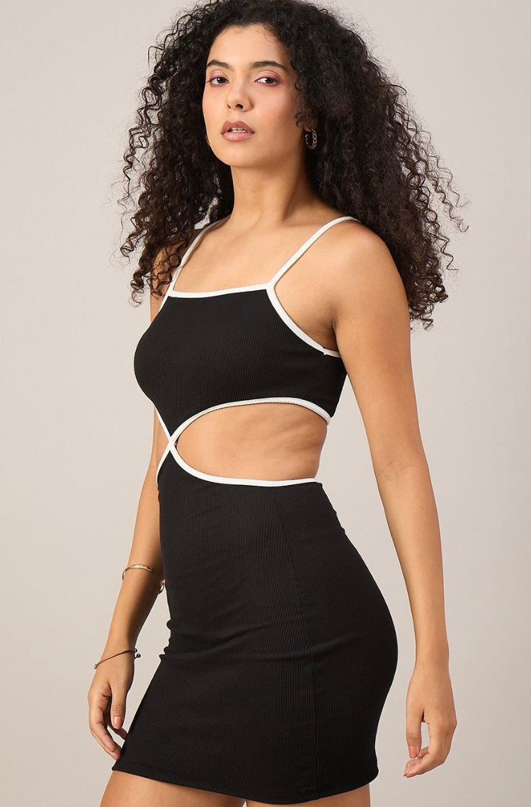 Vlantix Women Black Contrast Trim Cut-Out Bodycon Mini Dress