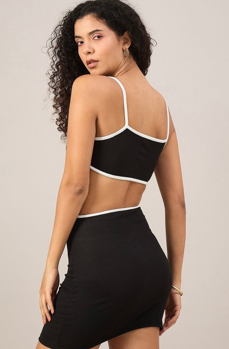 Vlantix Women Black Contrast Trim Cut-Out Bodycon Mini Dress