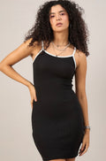 Vlantix Women Black Contrast Trim Ribbed Bodycon Mini Dress