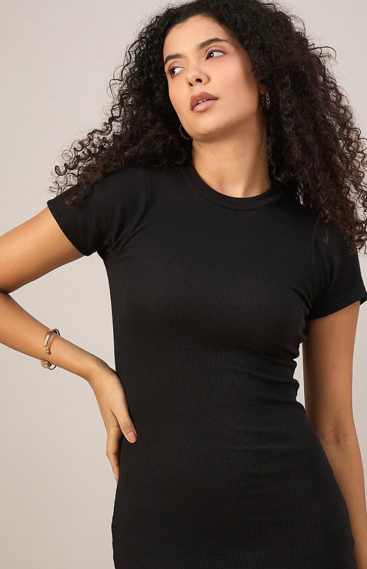 Vlantix Women Black Ribbed Bodycon Mini Dress
