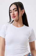Vlantix Women White Ribbed Slim Fit Crop Top