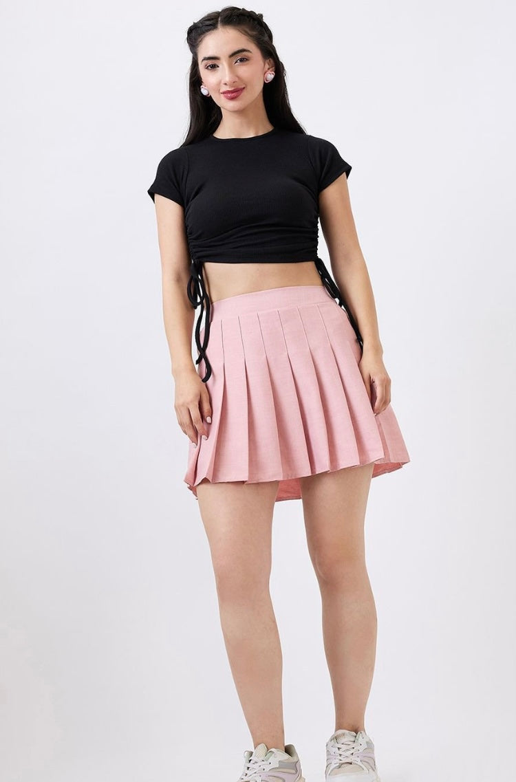 Vlantix Women Black Ribbed Ruched Drawstring Crop Top