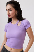 Vlantix Women Lavender Ribbed Cut-Out Crop Top