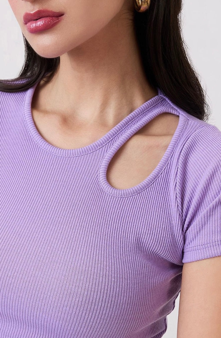 Vlantix Women Lavender Ribbed Cut-Out Crop Top