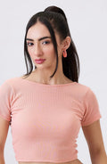 Vlantix Women Peach Ribbed Open Back Crop Top