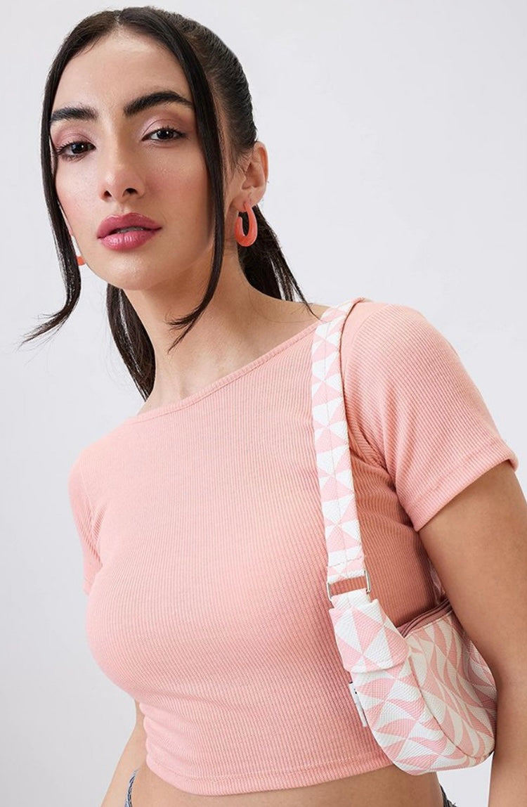 Vlantix Women Peach Ribbed Open Back Crop Top
