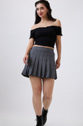 Vlantix Women Black Ribbed Off-Shoulder Lettuce Edge Crop Top