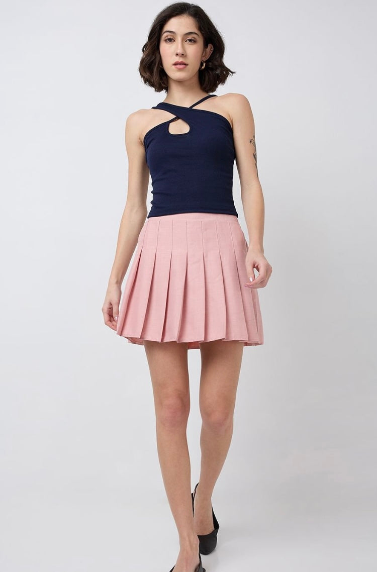 Vlantix Women Navy Blue Ribbed Cross-Neck Cut-Out Crop Top