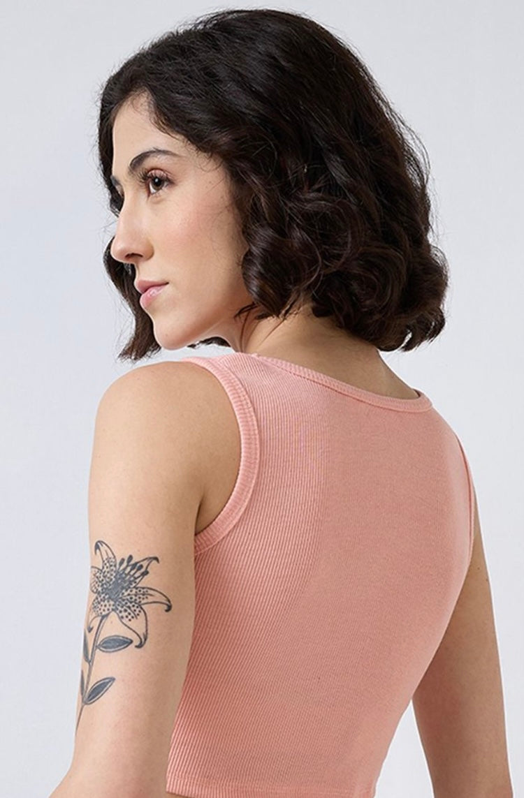Vlantix Women Peach Ribbed Corset-Style Seamed Crop Tank Top