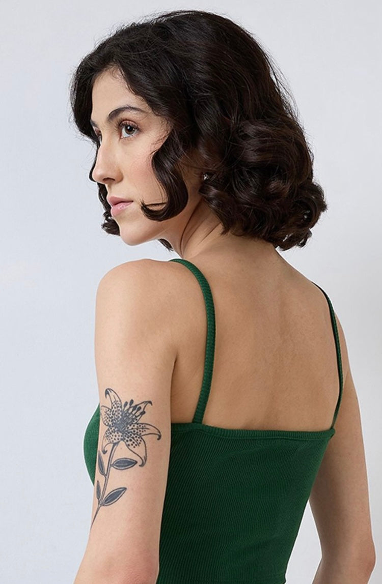 Vlantix Women Dark Green Ribbed Cami Crop Top