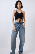 Vlantix Women Black Ribbed High Square Neck Crop Tank Top